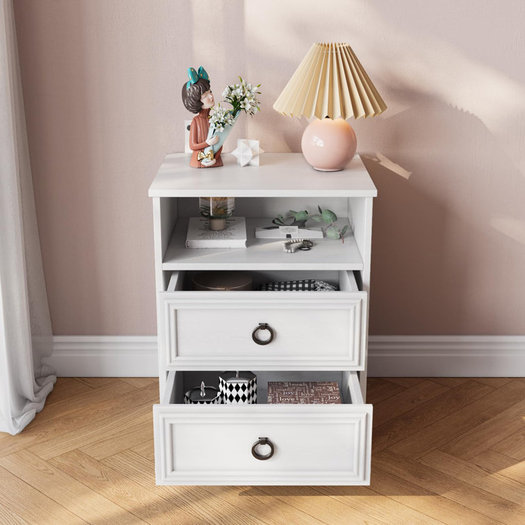 White Particle Board 2-Drawer Nightstand Set with Black Handles