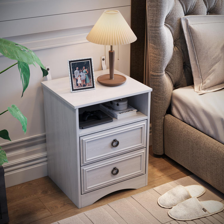 White Particle Board 2-Drawer Nightstand Set with Black Handles