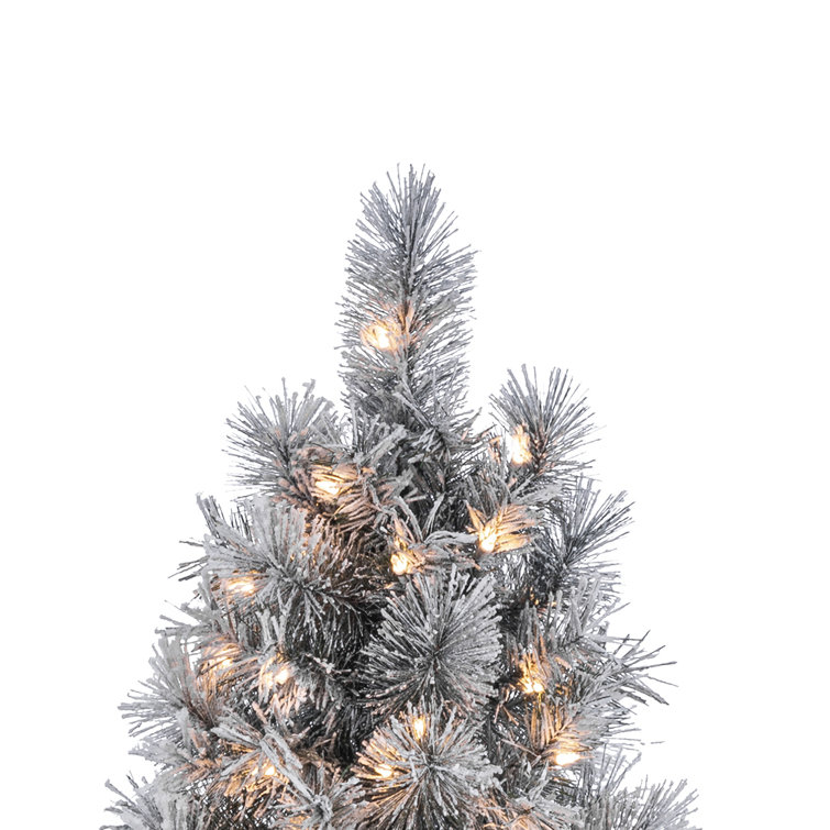 7.5 ft White Flocked Pine Christmas Tree with Clear Lights