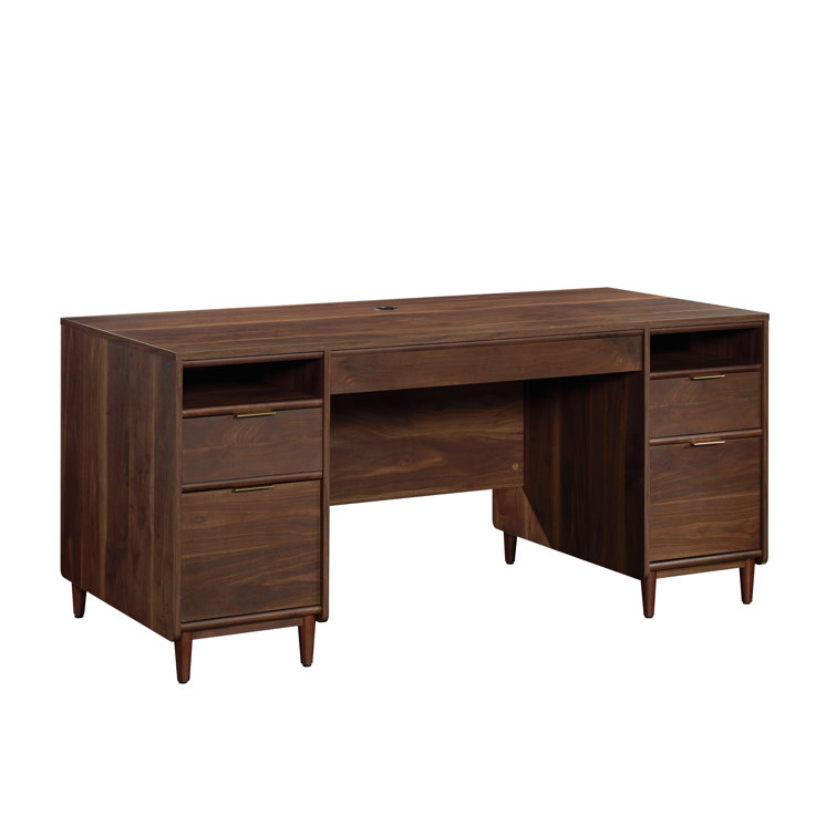 Grand Walnut Executive Desk with Drawers and Filing Cabinet