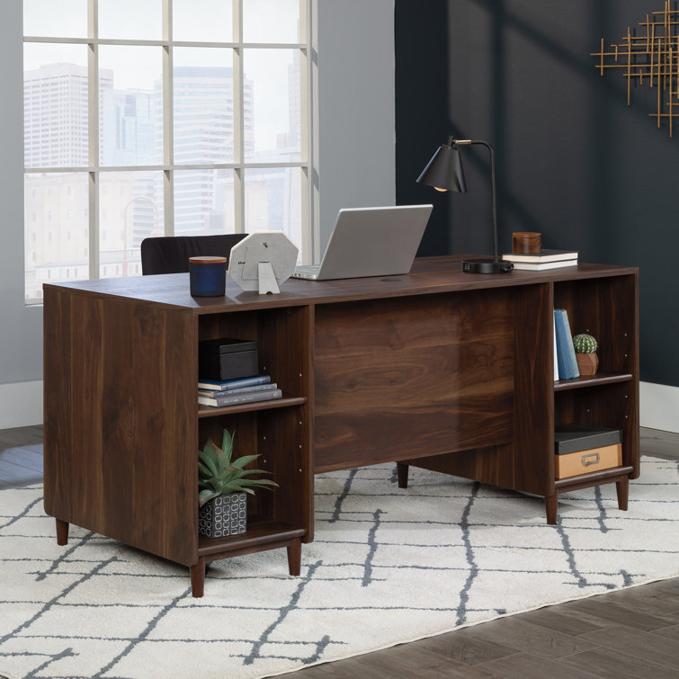 Grand Walnut Executive Desk with Drawers and Filing Cabinet