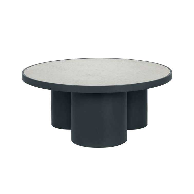 Round Gray Mirrored Glass and Iron Coffee Table
