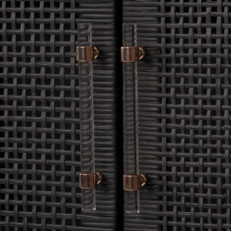Amara Charcoal Mahogany and Rattan 2-Door Accent Cabinet