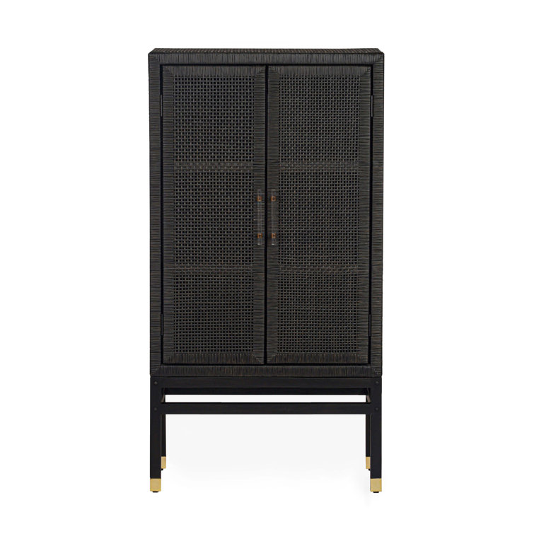 Amara Charcoal Mahogany and Rattan 2-Door Accent Cabinet