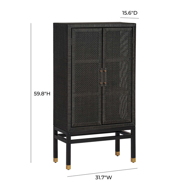Amara Charcoal Mahogany and Rattan 2-Door Accent Cabinet