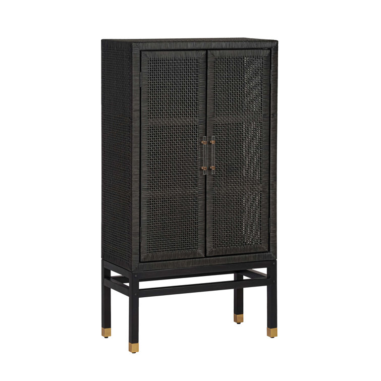 Amara Charcoal Mahogany and Rattan 2-Door Accent Cabinet