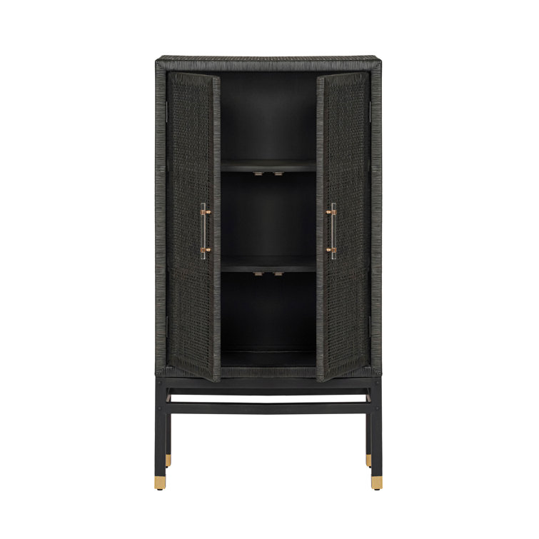Amara Charcoal Mahogany and Rattan 2-Door Accent Cabinet