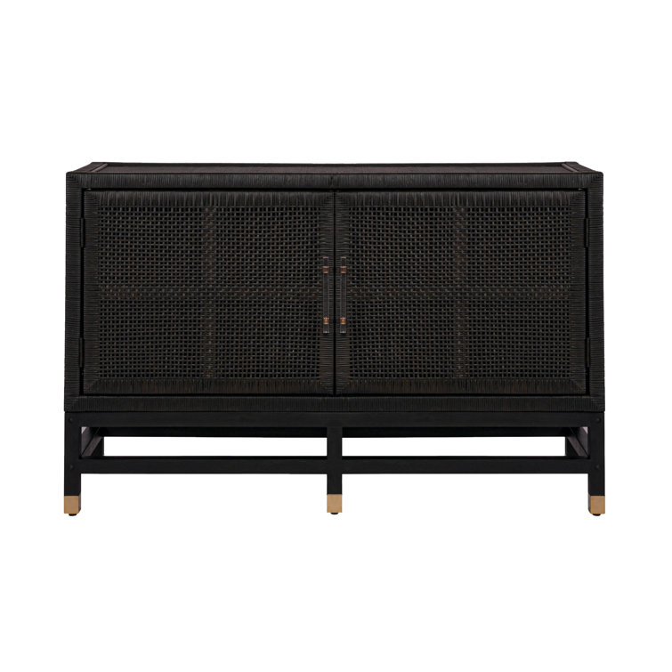Amara Charcoal Woven Rattan Buffet with Brass Accents