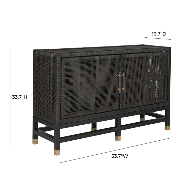 Amara Charcoal Woven Rattan Buffet with Brass Accents