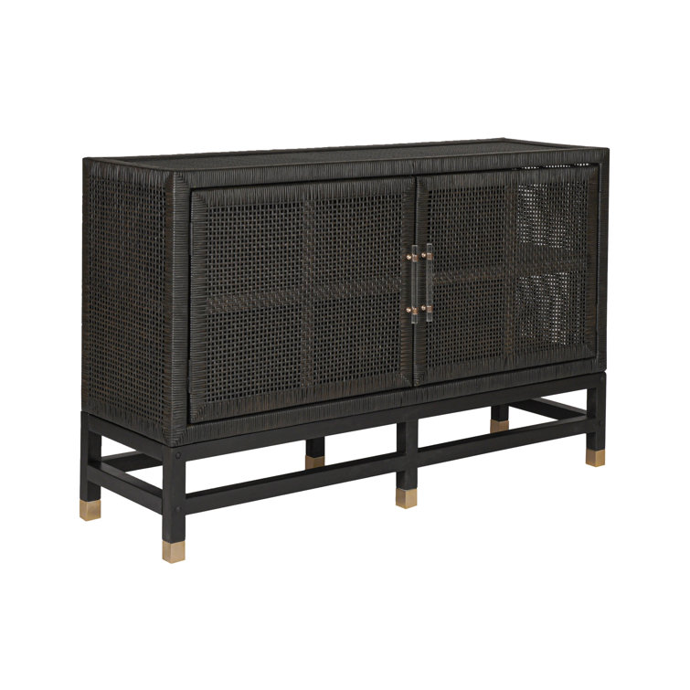 Amara Charcoal Woven Rattan Buffet with Brass Accents