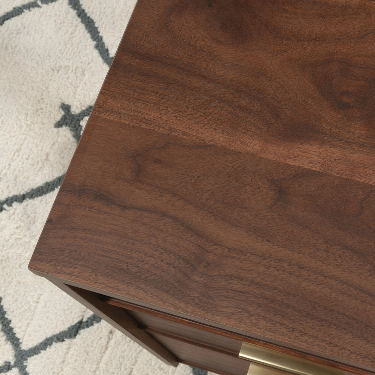 Grand Walnut Executive Desk with Drawers and Filing Cabinet