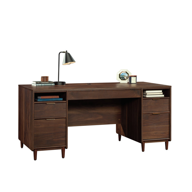 Grand Walnut Executive Desk with Drawers and Filing Cabinet