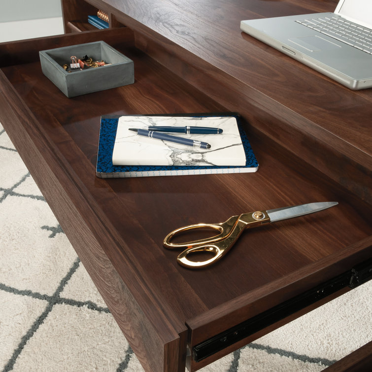 Grand Walnut Executive Desk with Drawers and Filing Cabinet