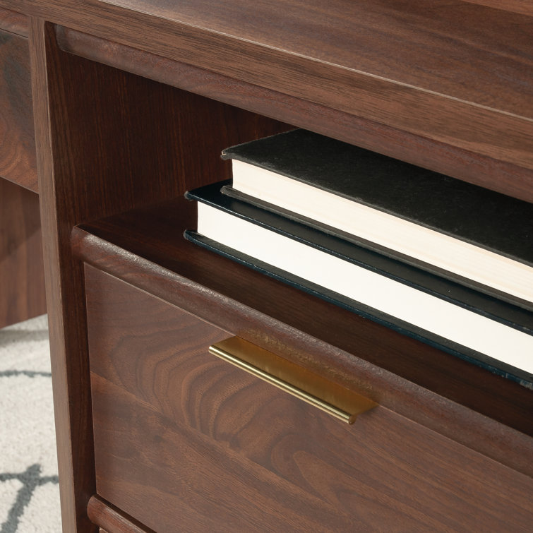 Grand Walnut Executive Desk with Drawers and Filing Cabinet