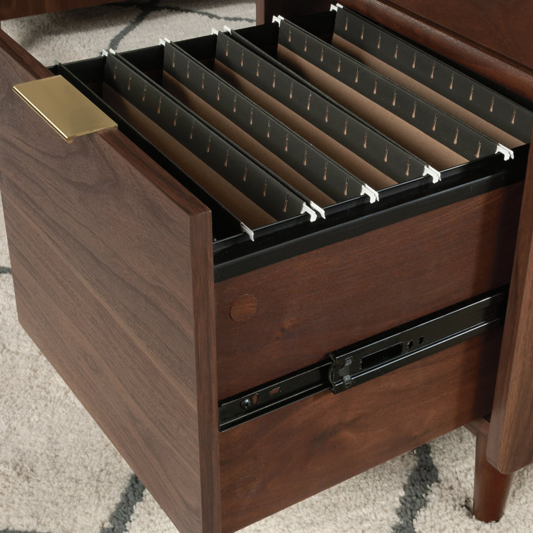 Grand Walnut Executive Desk with Drawers and Filing Cabinet