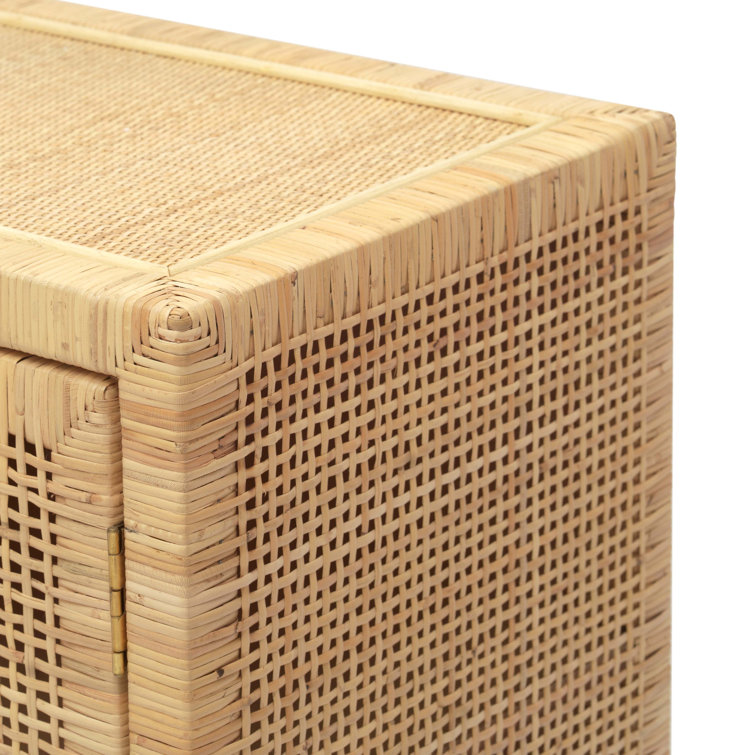 Natural Mahogany and Rattan Buffet with Brass Accents