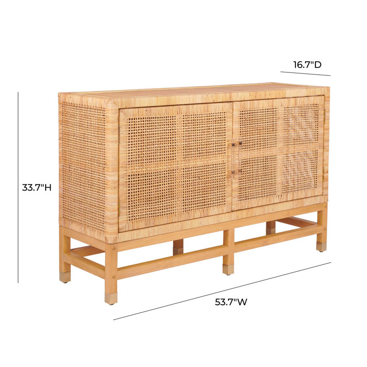 Natural Mahogany and Rattan Buffet with Brass Accents