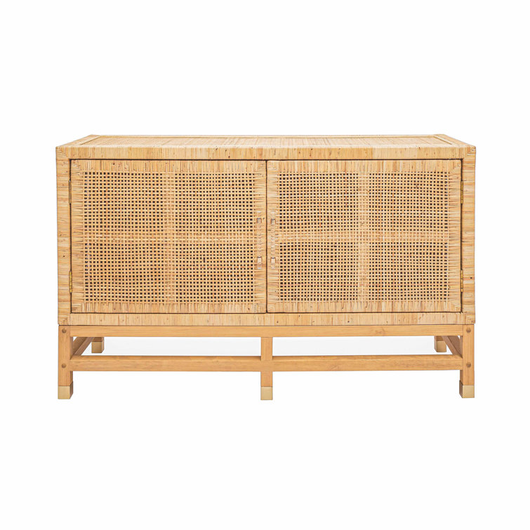 Natural Mahogany and Rattan Buffet with Brass Accents