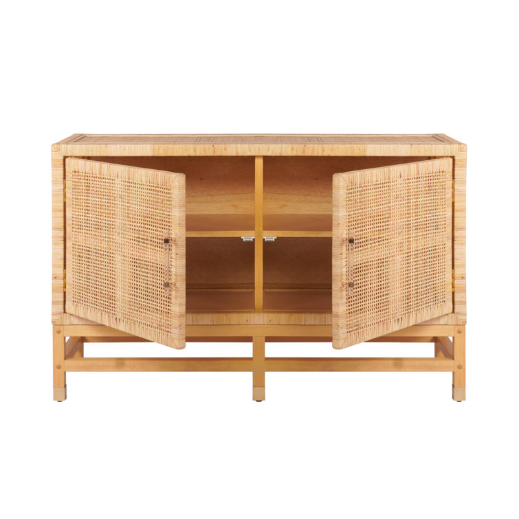 Natural Mahogany and Rattan Buffet with Brass Accents