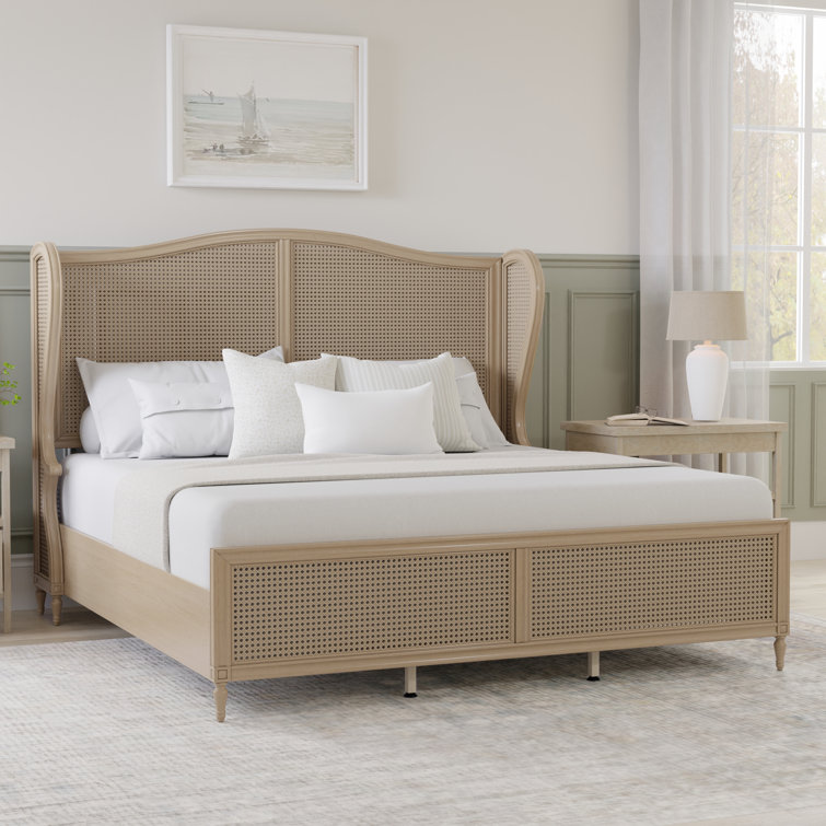 Antique White King Sausalito Bed with Cane Wingback Design