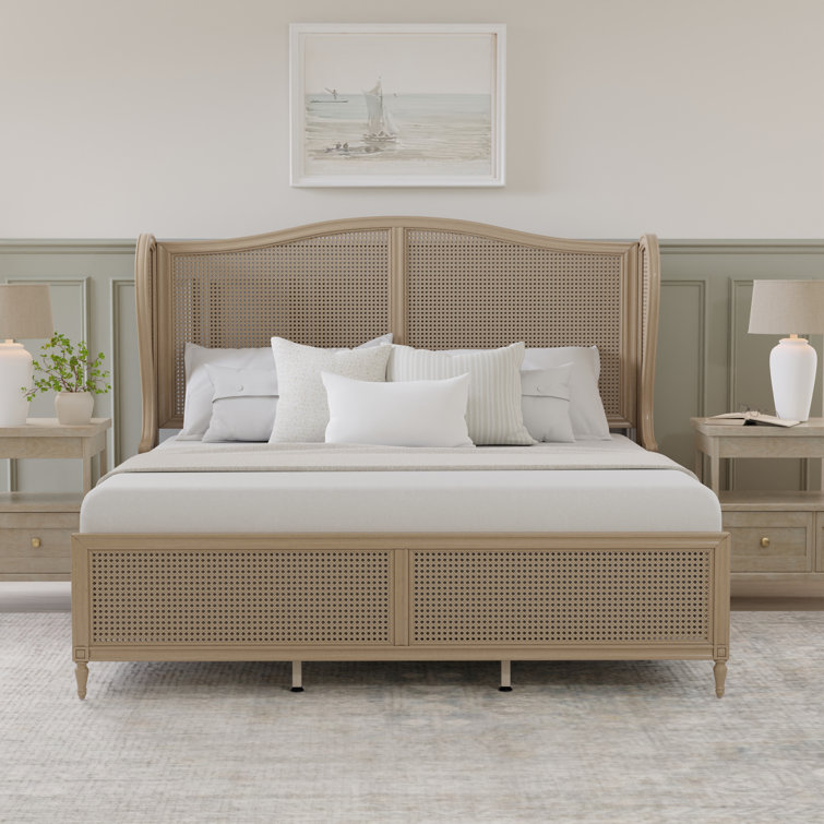 Antique White King Sausalito Bed with Cane Wingback Design