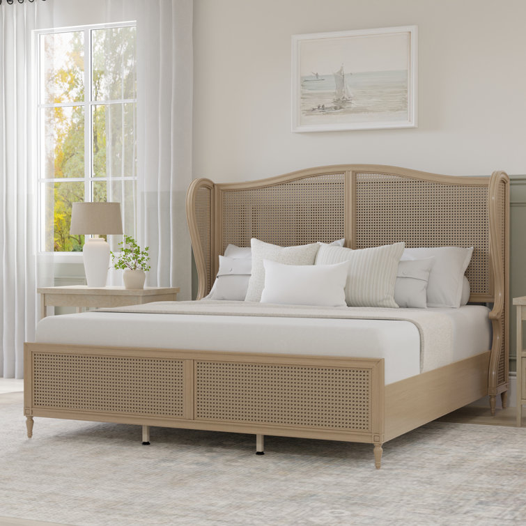 Antique White King Sausalito Bed with Cane Wingback Design