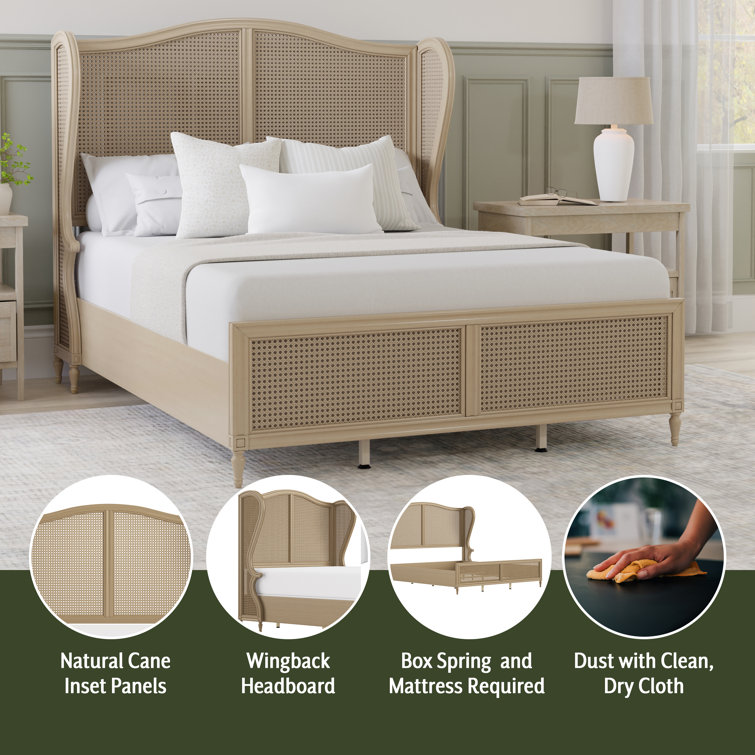 Antique White King Sausalito Bed with Cane Wingback Design