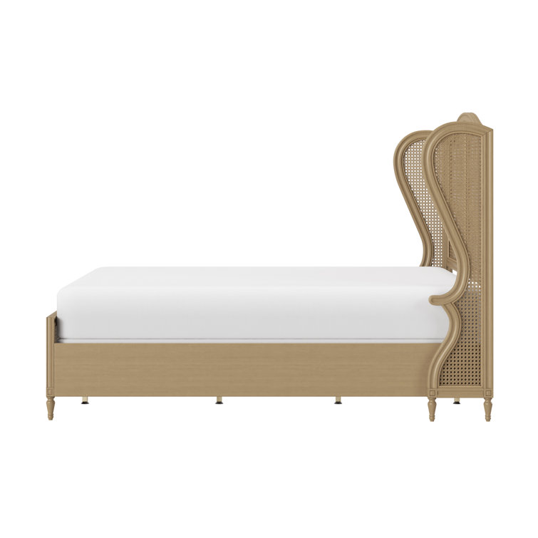Antique White King Sausalito Bed with Cane Wingback Design