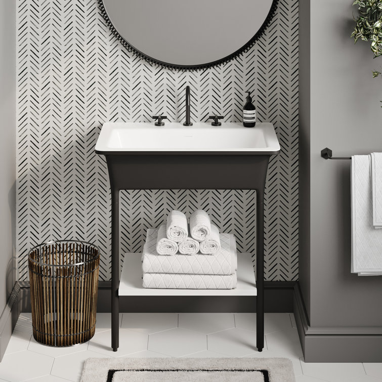Ivy 32" Matte Black and White Solid Surface Console Sink
