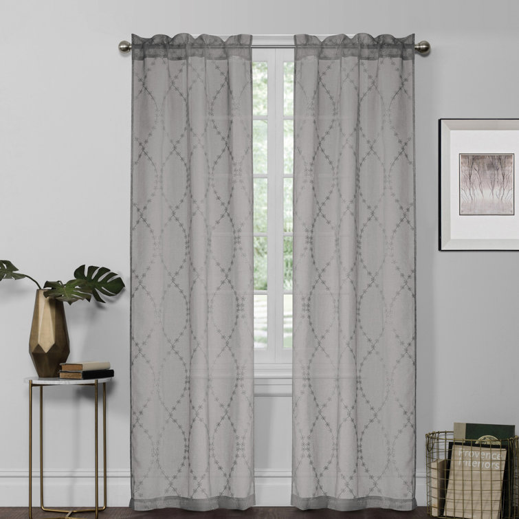 Layla Grey Embroidered Sheer Curtain Panel Set, 28" x 84"