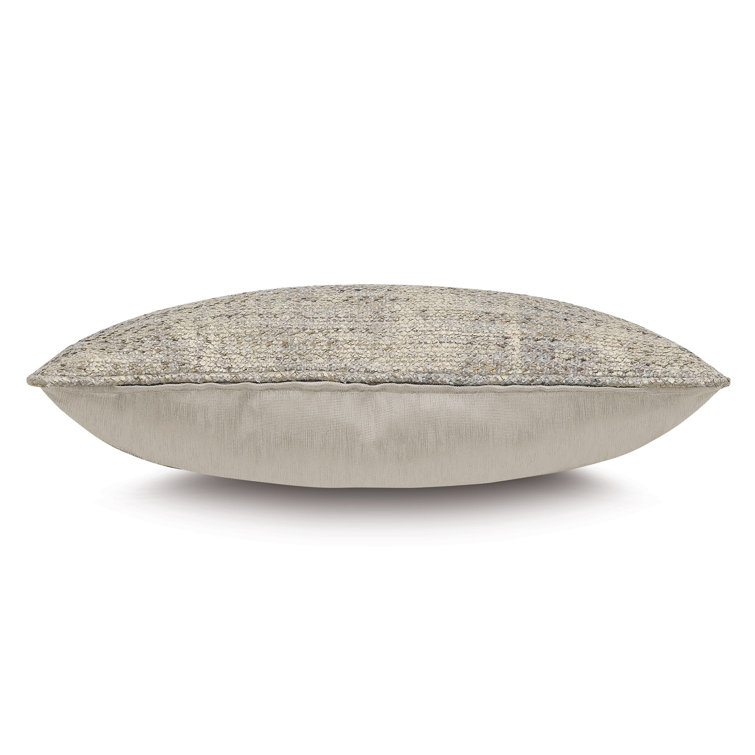 Esmeralda 22" Lumbar Rectangular Pillow in Sequined Silver and Beige