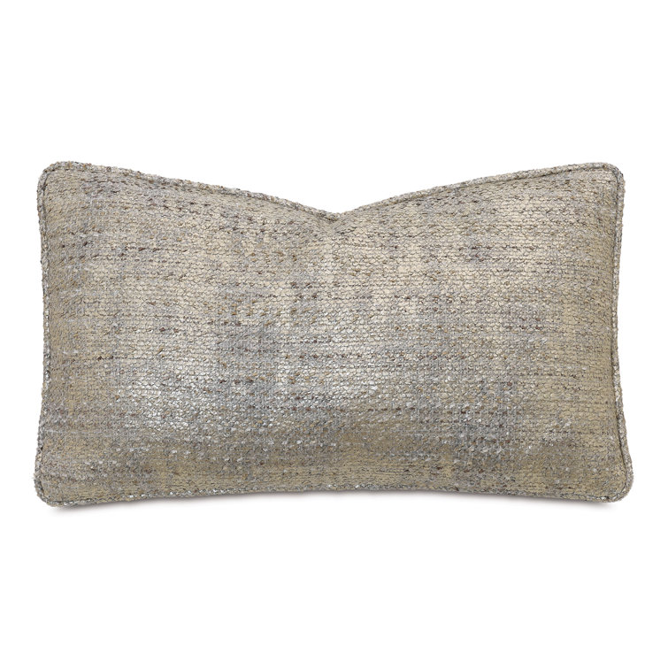 Esmeralda 22" Lumbar Rectangular Pillow in Sequined Silver and Beige