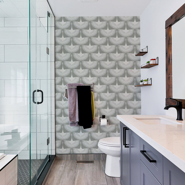 Genevieve Gorder Gray and White Feather Flock Peel and Stick Wallpaper