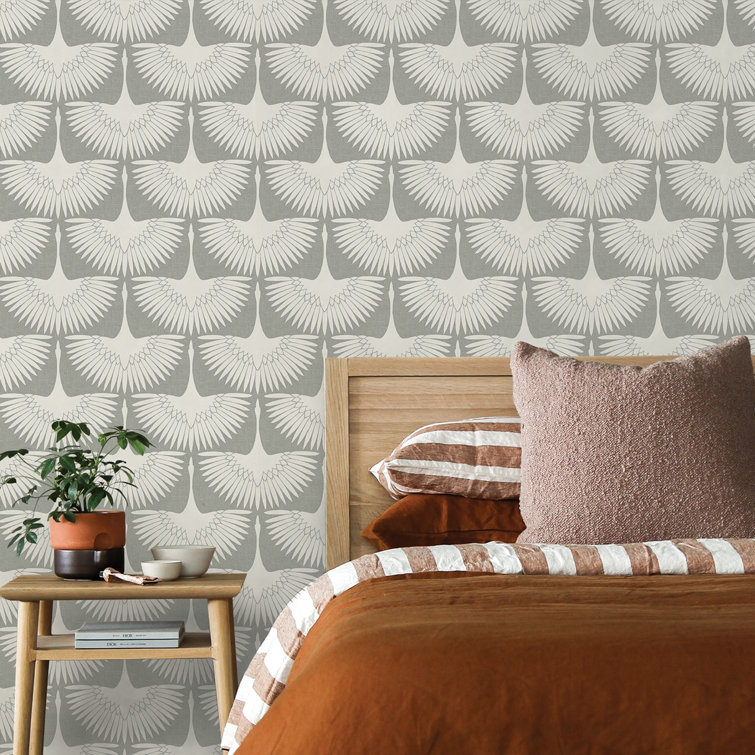 Genevieve Gorder Gray and White Feather Flock Peel and Stick Wallpaper