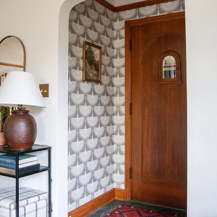 Genevieve Gorder Gray and White Feather Flock Peel and Stick Wallpaper
