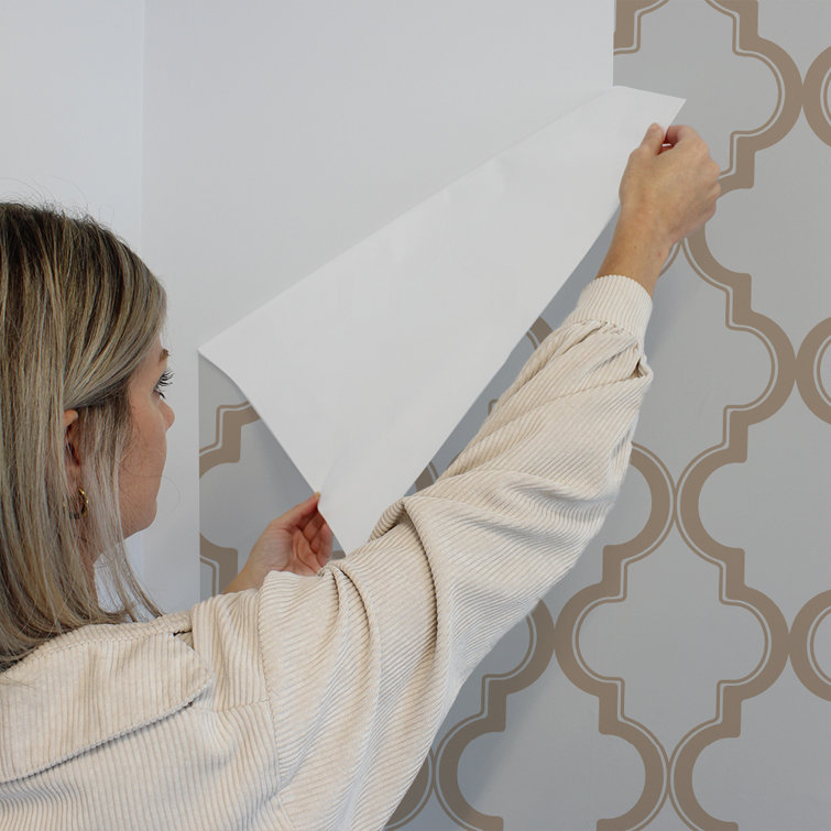 Cream and Metallic Silver Vinyl Peel and Stick Wallpaper Roll