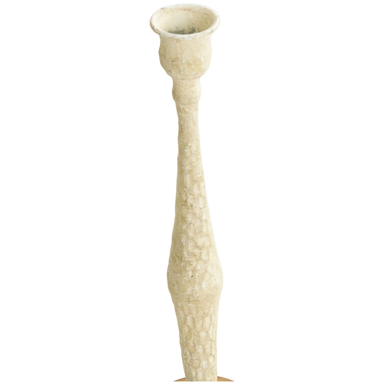 Cream and Light Brown Wood Tabletop Taper Candlestick Set