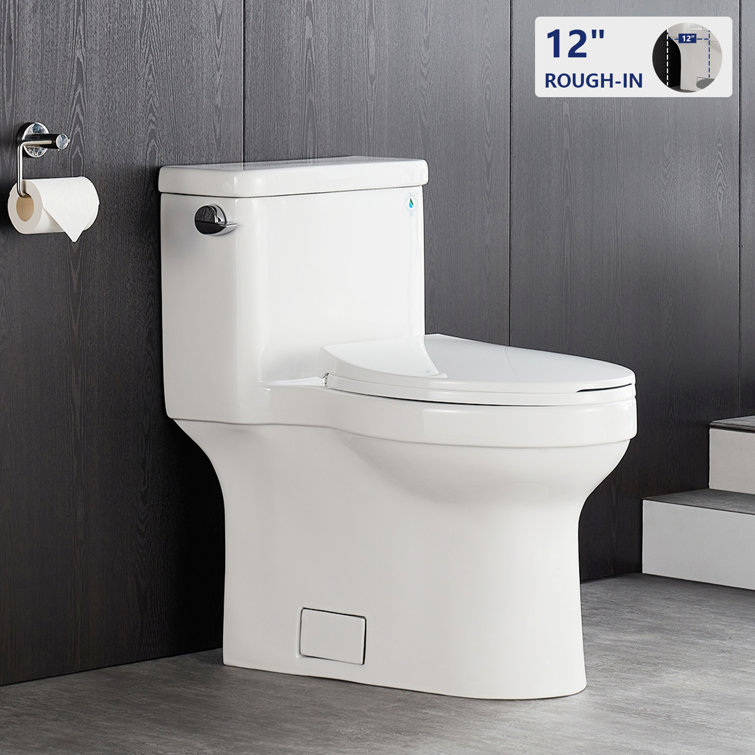 White High Efficiency Elongated One-Piece Toilet with Glazed Surface