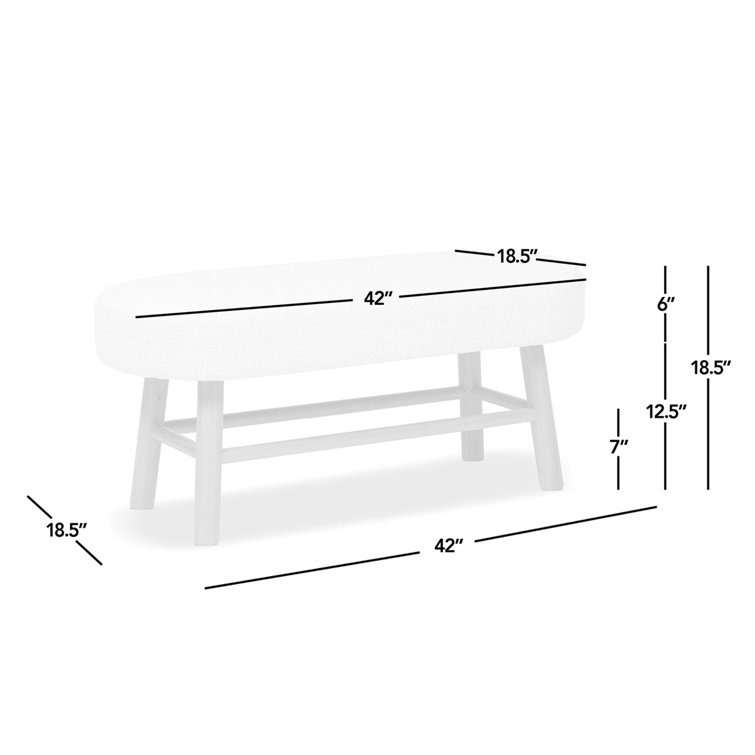 Ivory White Boucle Upholstered Bedroom Bench with Natural Wood Legs