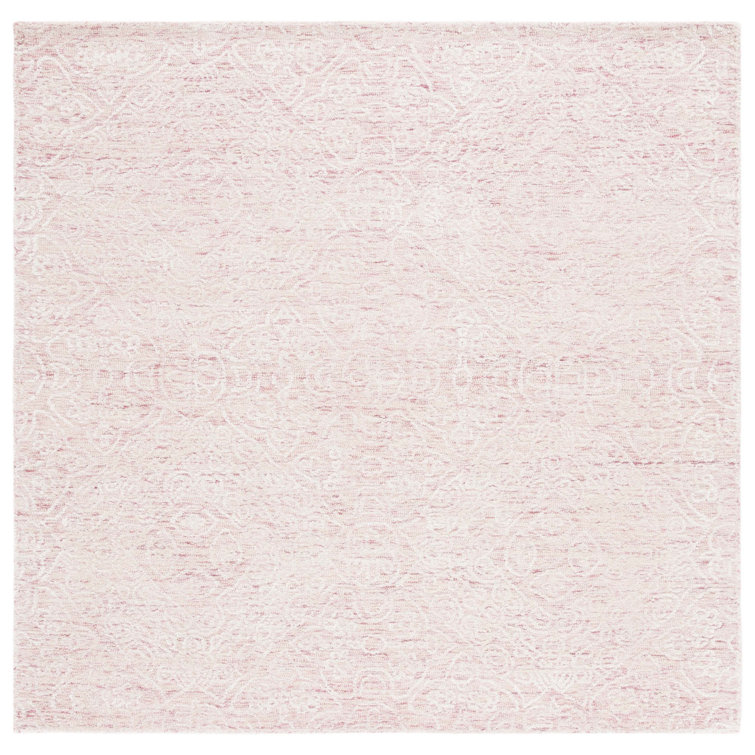 Ivory and Pink Handmade Wool Geometric Square Rug