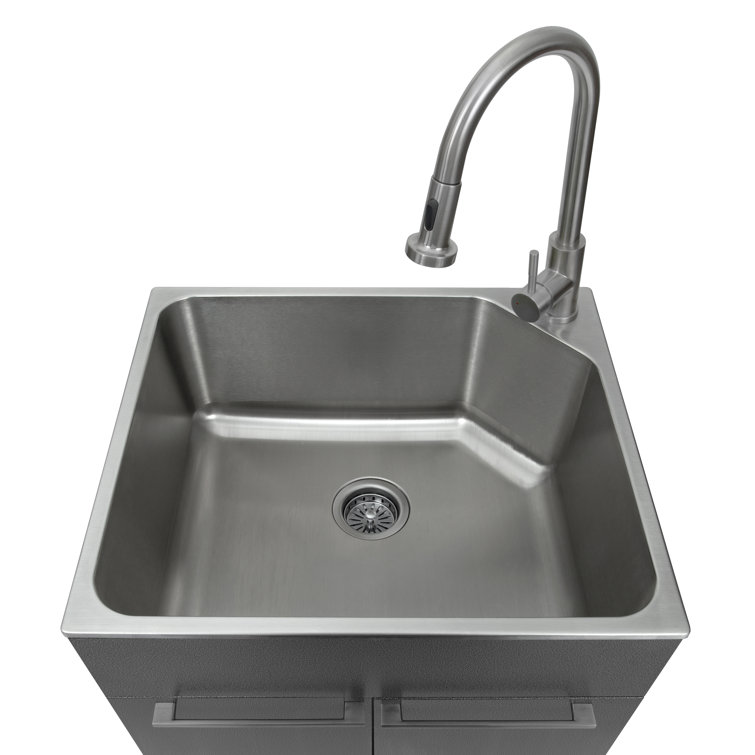 Gray Stainless Steel Drop-In Utility Sink with Faucet and Cabinet