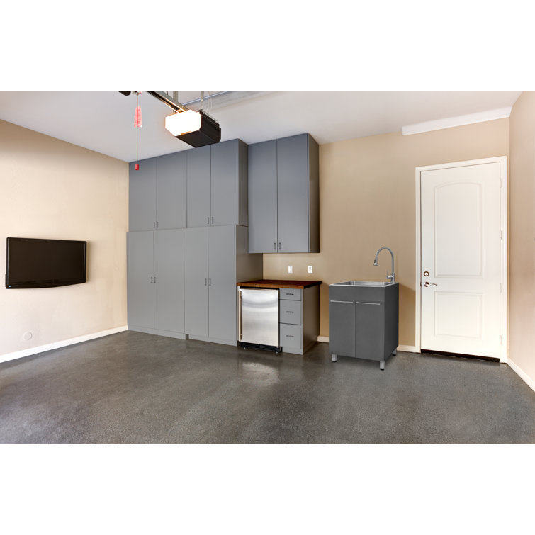 Gray Stainless Steel Drop-In Utility Sink with Faucet and Cabinet