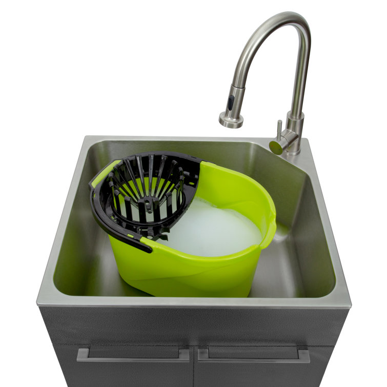 Gray Stainless Steel Drop-In Utility Sink with Faucet and Cabinet