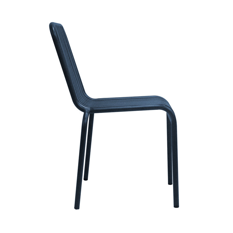 Dark Blue Powder Coated Steel Armless Stackable Outdoor Chairs, Set of 2