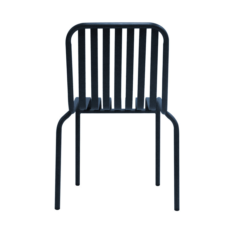 Dark Blue Powder Coated Steel Armless Stackable Outdoor Chairs, Set of 2