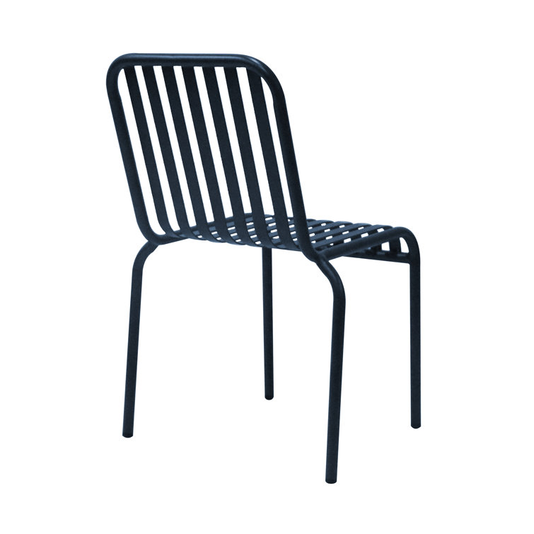Dark Blue Powder Coated Steel Armless Stackable Outdoor Chairs, Set of 2