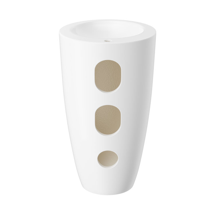 Glossy White Ceramic Round Pedestal Bathroom Sink with Overflow