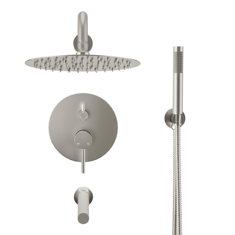 Brushed Nickel Dual Shower System with Handheld and Rain Shower Head