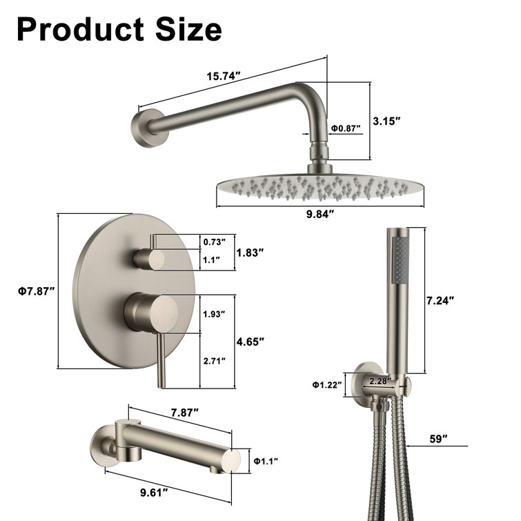 Brushed Nickel Dual Shower System with Handheld and Rain Shower Head