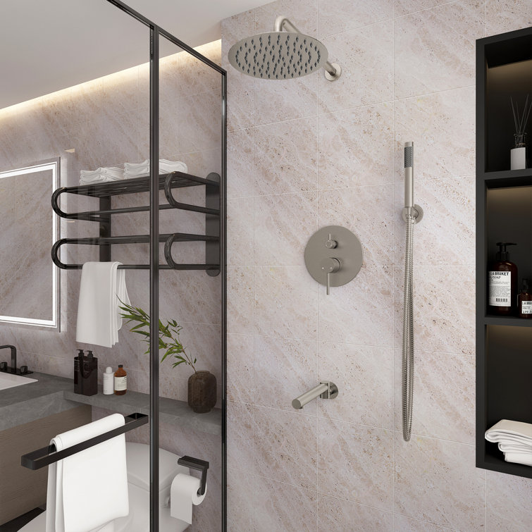 Brushed Nickel Dual Shower System with Handheld and Rain Shower Head